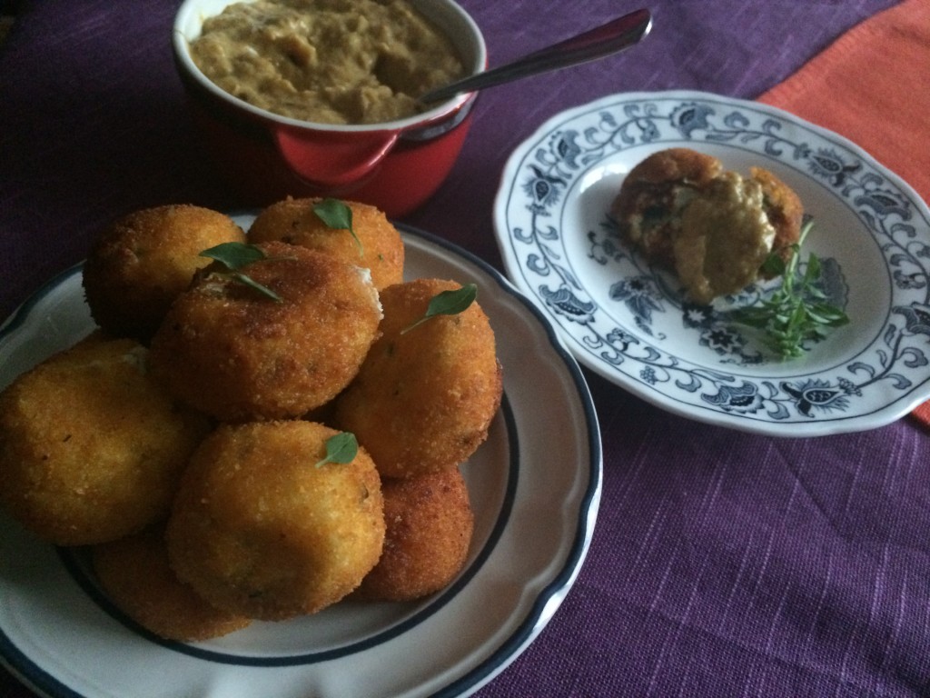 Ricotta Fritters with Yellow Pepper Dip