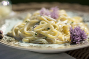 Linguine with Chive Blossoms